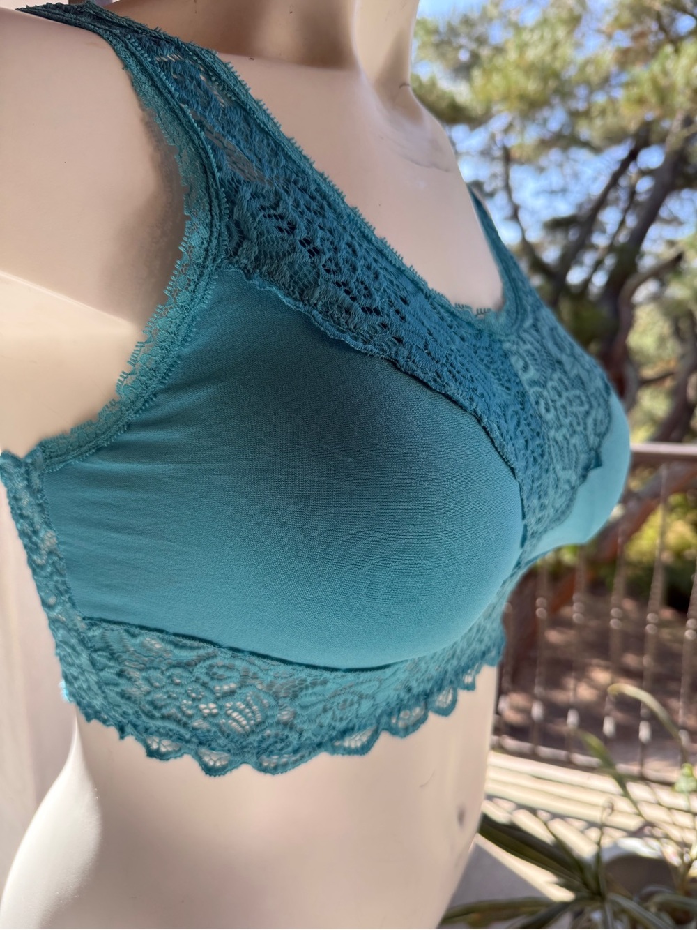 Teal Lace Bralette Wireless Bra-type layer Turquoise comfortable crop top XL/XXL